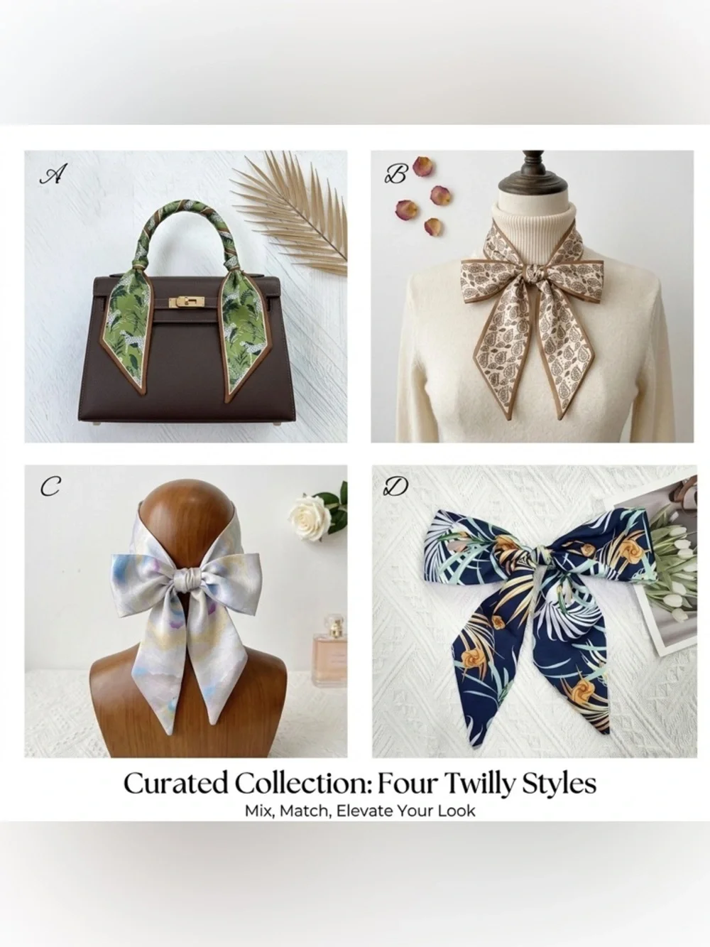 NWT Set of 4 Luxury Twilly Scarf Bundle • Whimsigoth Boho Bag Accessories
